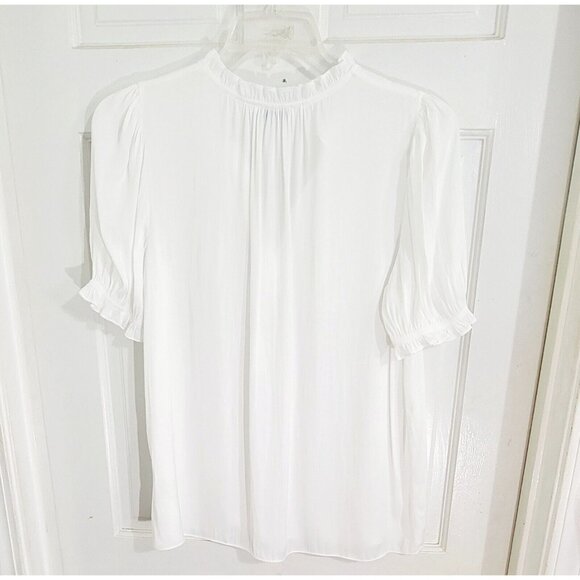 Current Air Womens White Elbow Sleeve Ruffled Trim Split Neck Blouse Size Large - Picture 5 of 7